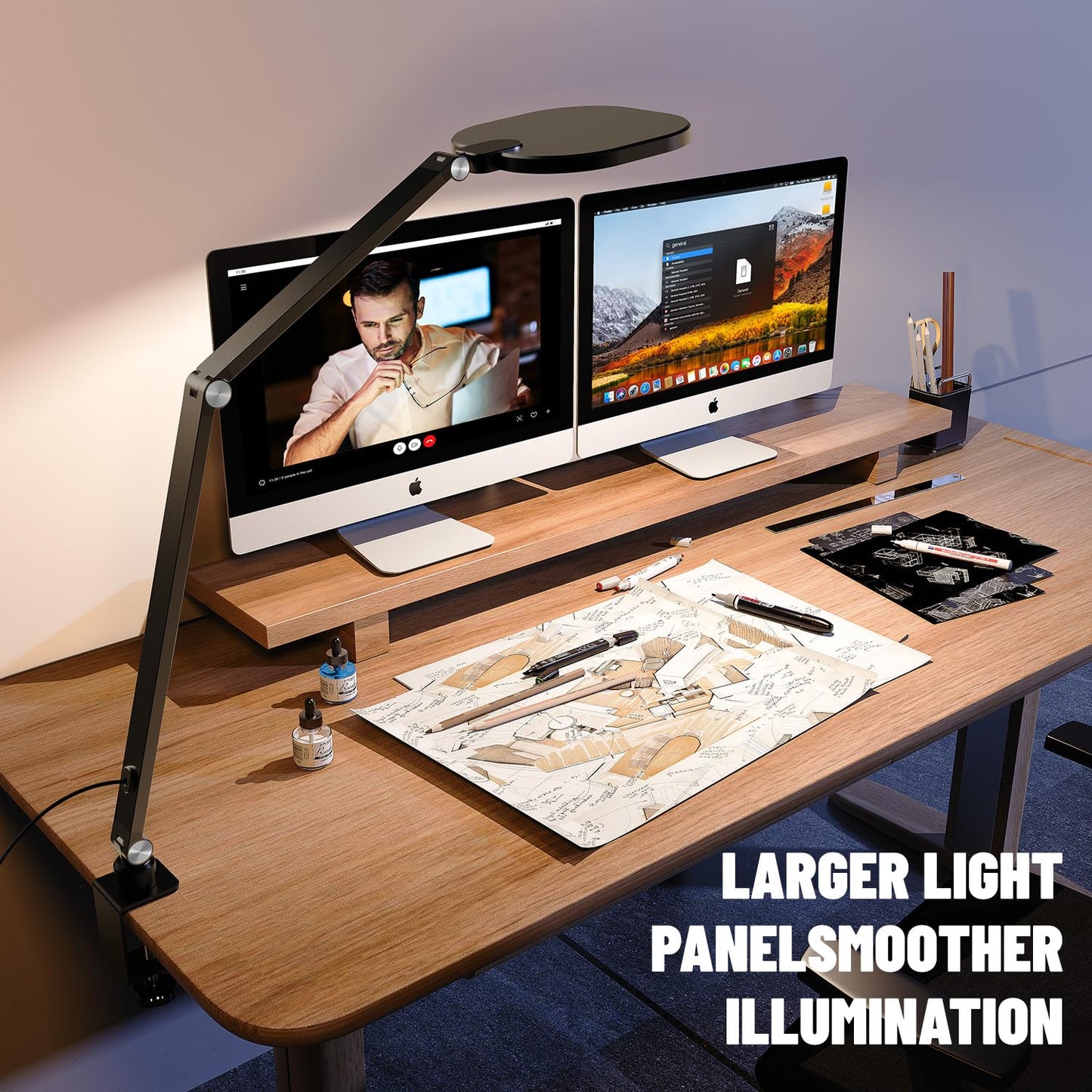 Edge-Lit Home Office Lighting with Clamp - ComforGlow F618