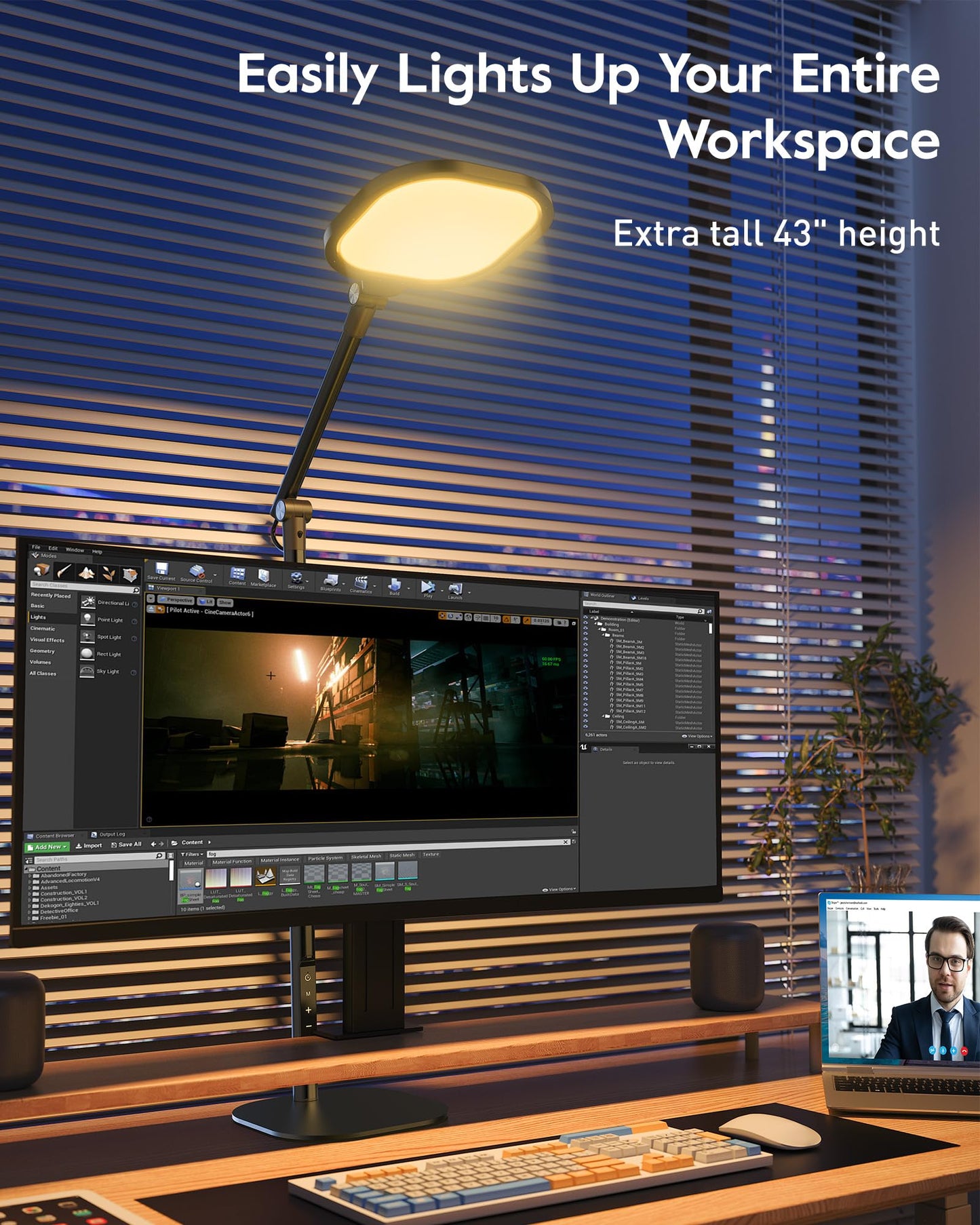 Extended Height Home Office Lighting with Stand - ComforGlow F650