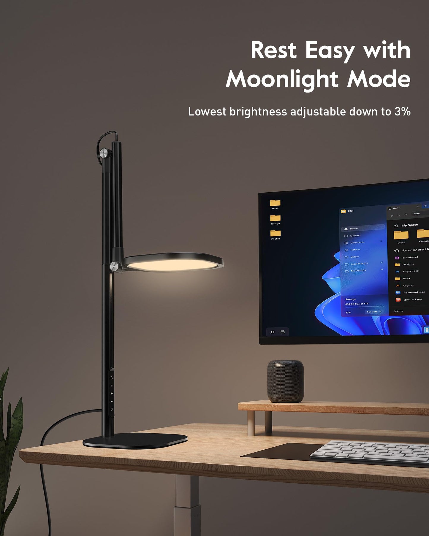 Extended Height Home Office Lighting with Stand - ComforGlow F650